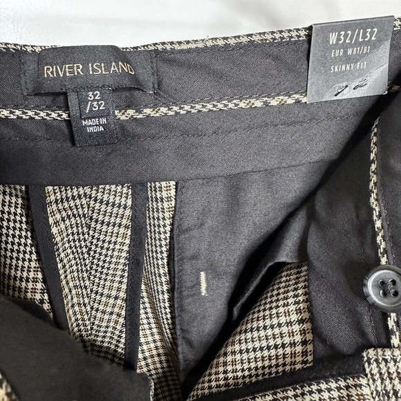 NWT Men's River Island Plaid Trouser Pants Skinny Fit Brown Black Size 32 - Picture 5 of 8